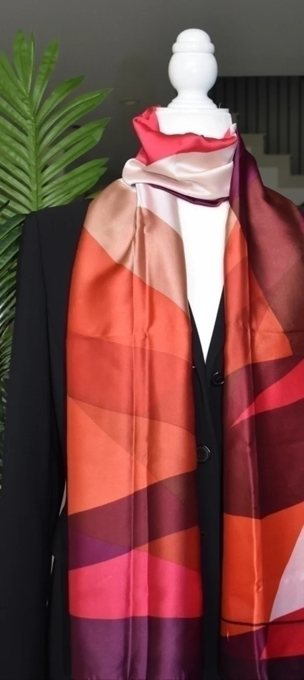 Red Women Satin Silk Scarf Long Shawl Wrap